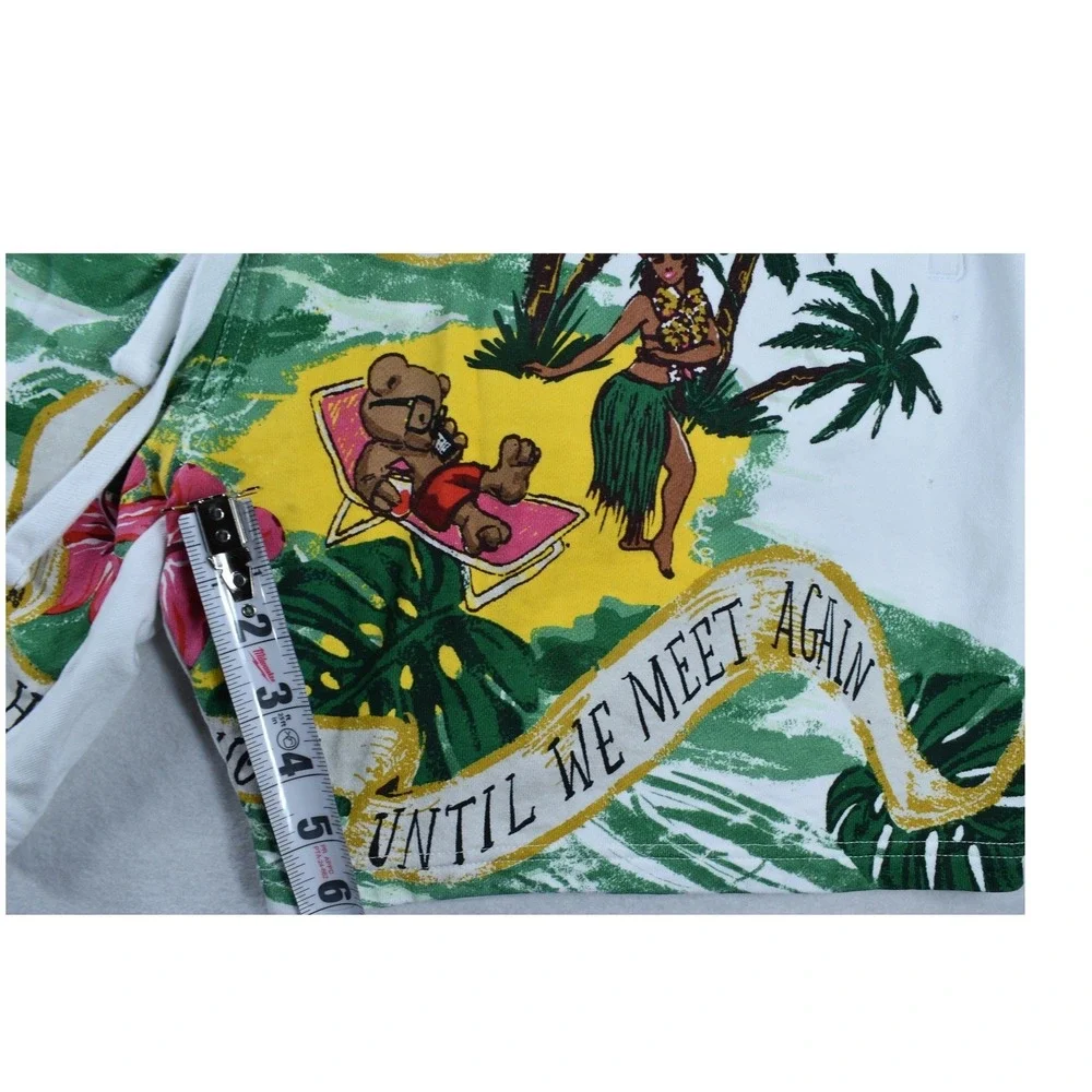 Hustle Gang Mens 2X White Tropical Aloha Graphic Sweat Shorts Drawstring Pocket